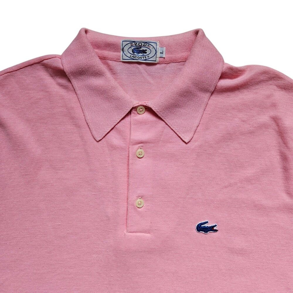 Vintage Izod Lacoste Polo Shirt Mens Large Pink Pique 70s 80s Preppy Blue Croc